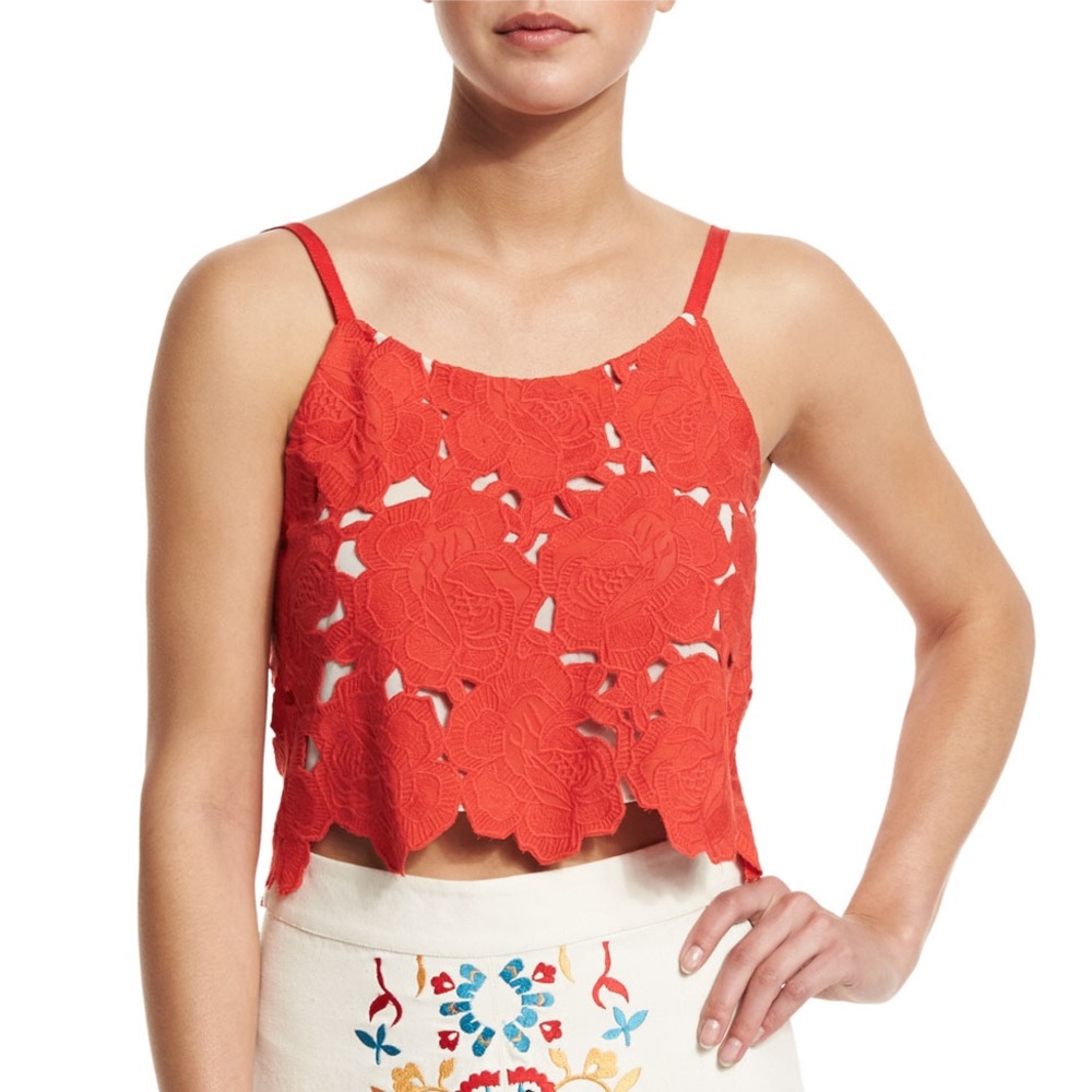 Alice + Olivia NWT Alanis Sleeveless Rose Crop Top In Light Poppy/Antique Size 4